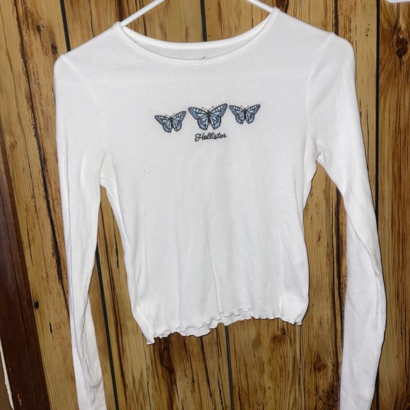 Hollister Tops - Hollister White Long Sleeve Tee with Butterfly Embroidery